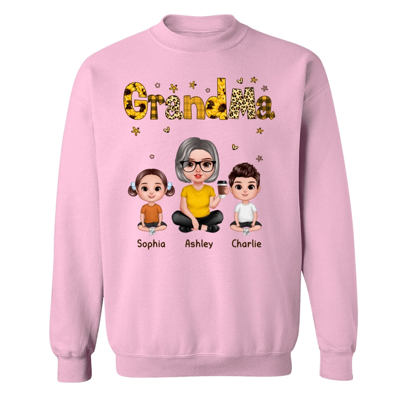 Realistic Grandma Grandkids Yellow Pattern Personalized Shirt