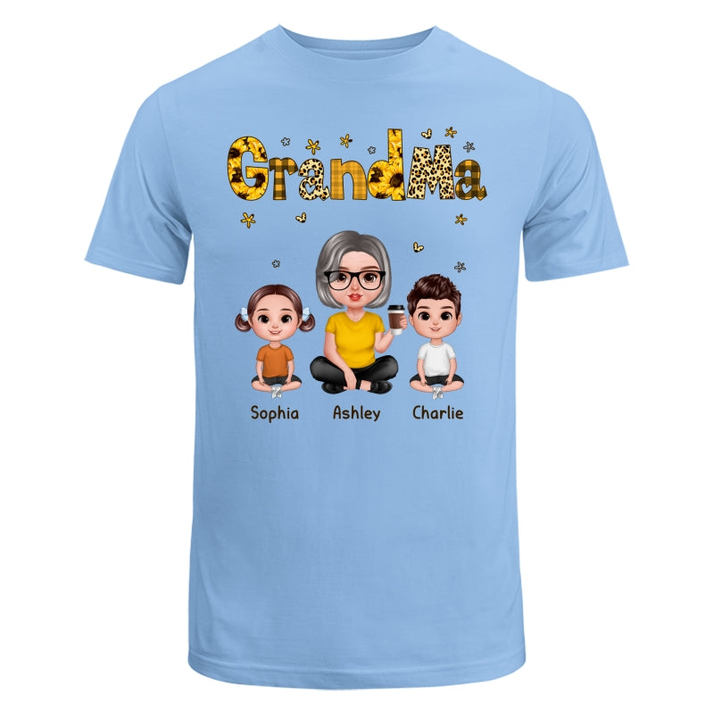 Realistic Grandma Grandkids Yellow Pattern Personalized Shirt