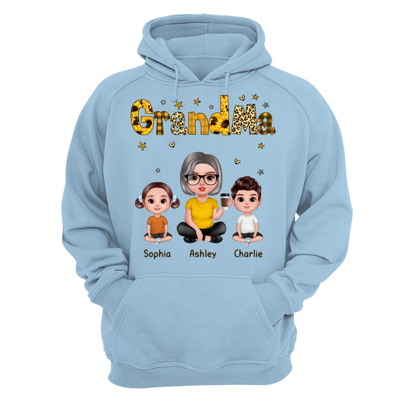 Realistic Grandma Grandkids Yellow Pattern Personalized Shirt