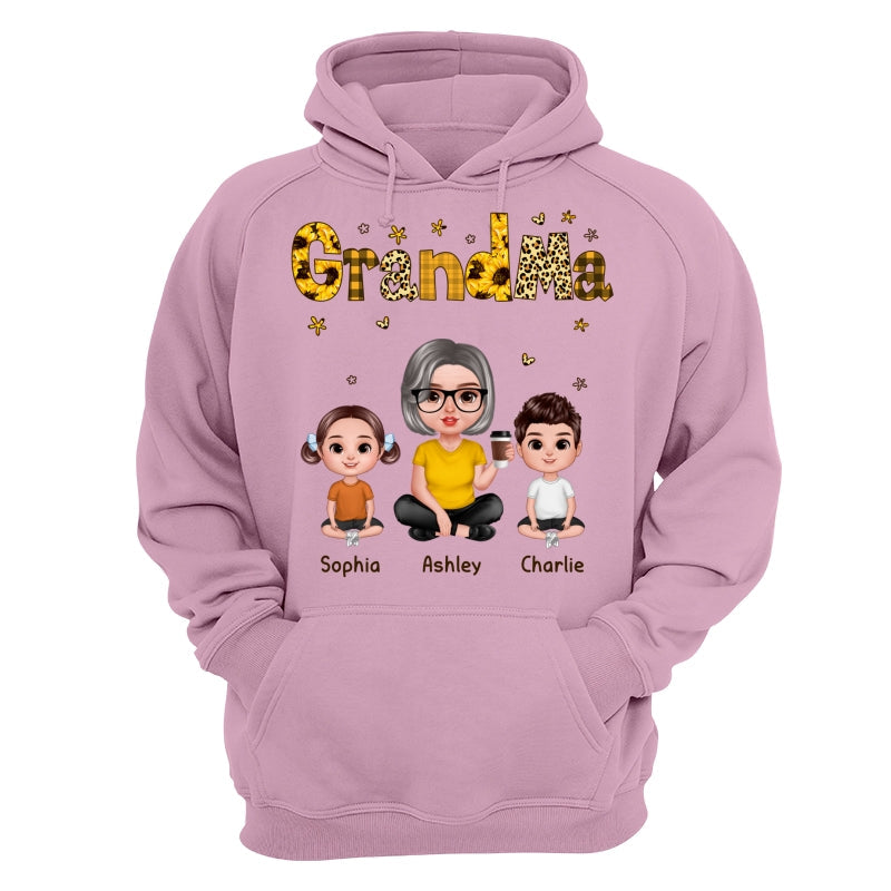 Realistic Grandma Grandkids Yellow Pattern Personalized Shirt