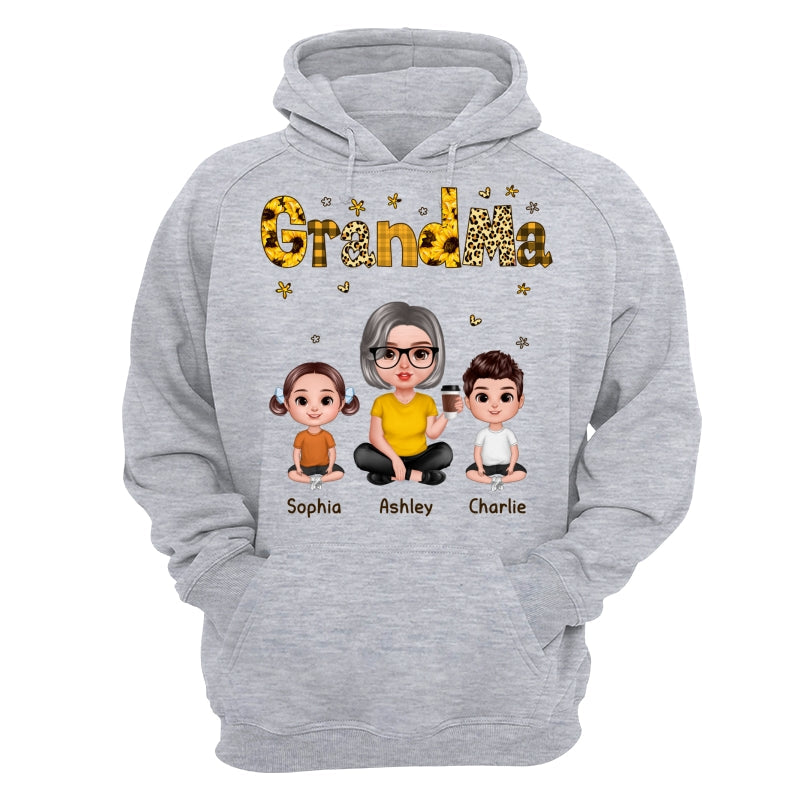 Realistic Grandma Grandkids Yellow Pattern Personalized Shirt
