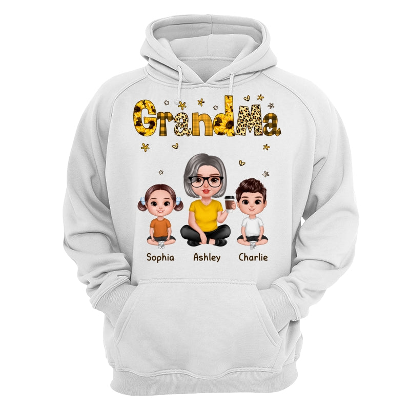 Realistic Grandma Grandkids Yellow Pattern Personalized Shirt