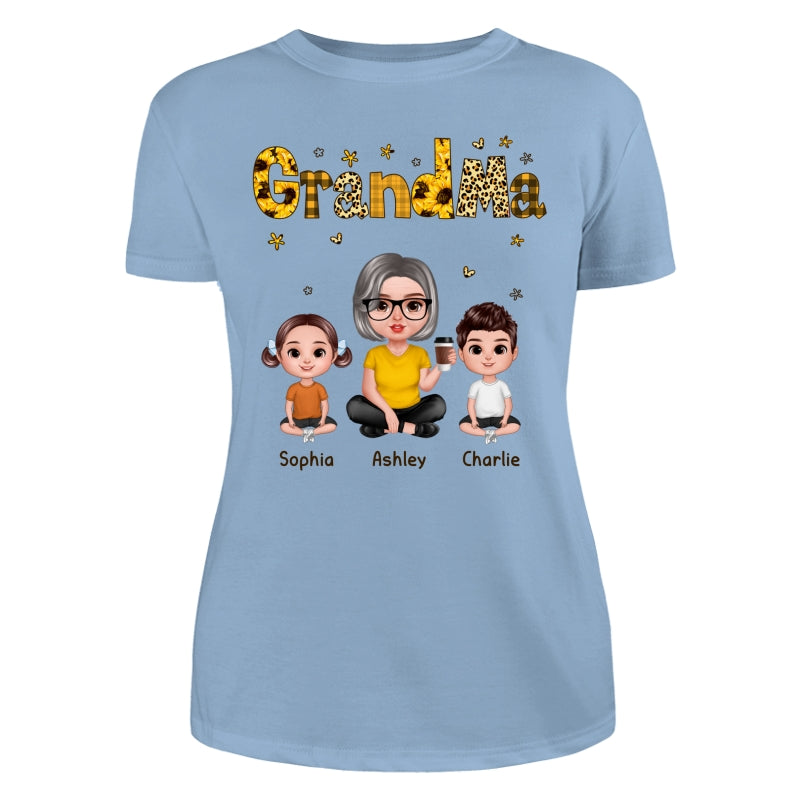 Realistic Grandma Grandkids Yellow Pattern Personalized Shirt
