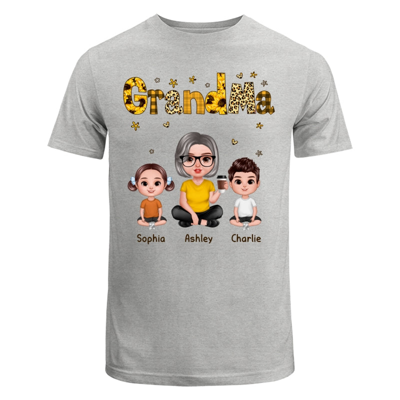 Realistic Grandma Grandkids Yellow Pattern Personalized Shirt