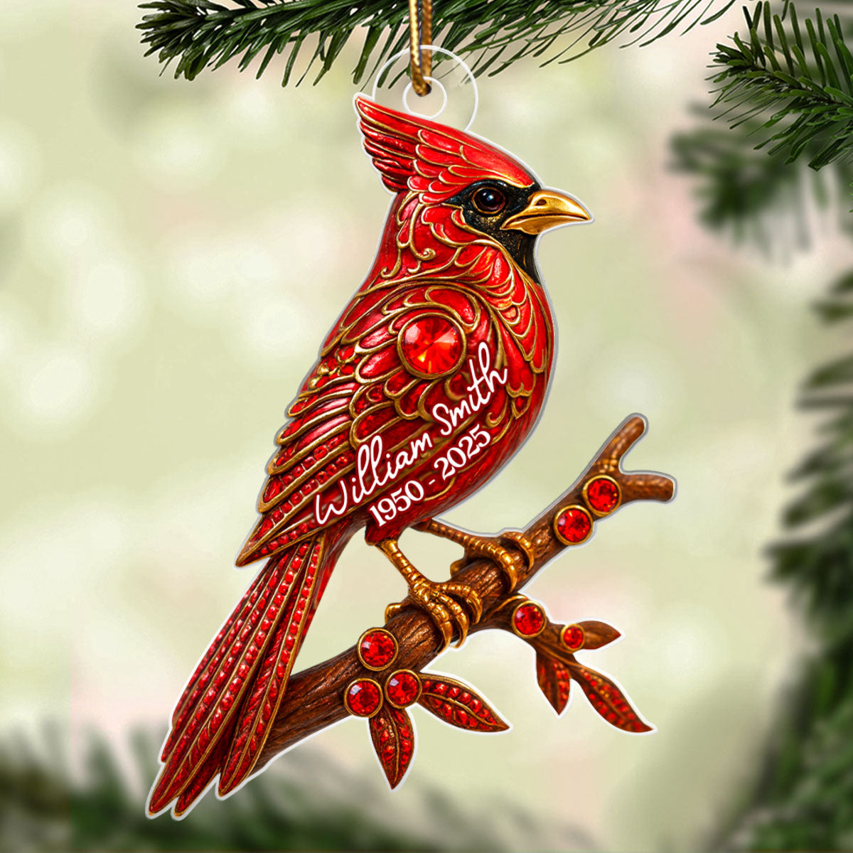 3D Metal Red Cardinal Memorial - Personalized Acrylic Ornament - Sympathy Christmas Gift For Loss Of Loved Ones