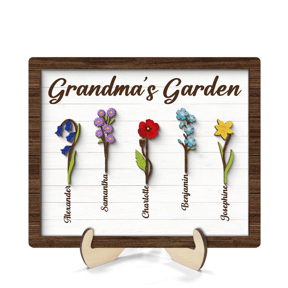 Grandma Mom Birth Month Flowers Simple Personalized 2-layer Wooden Plaque