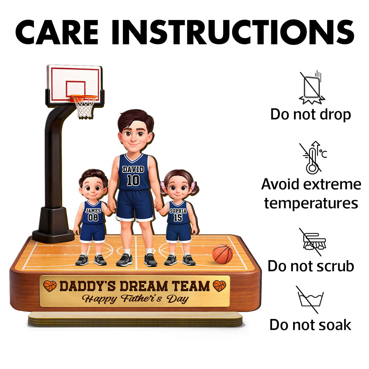 Basketball Daddy's Dream Team - Personalized 2-Layered Wooden Plaque -  Gift For Dad, Husband