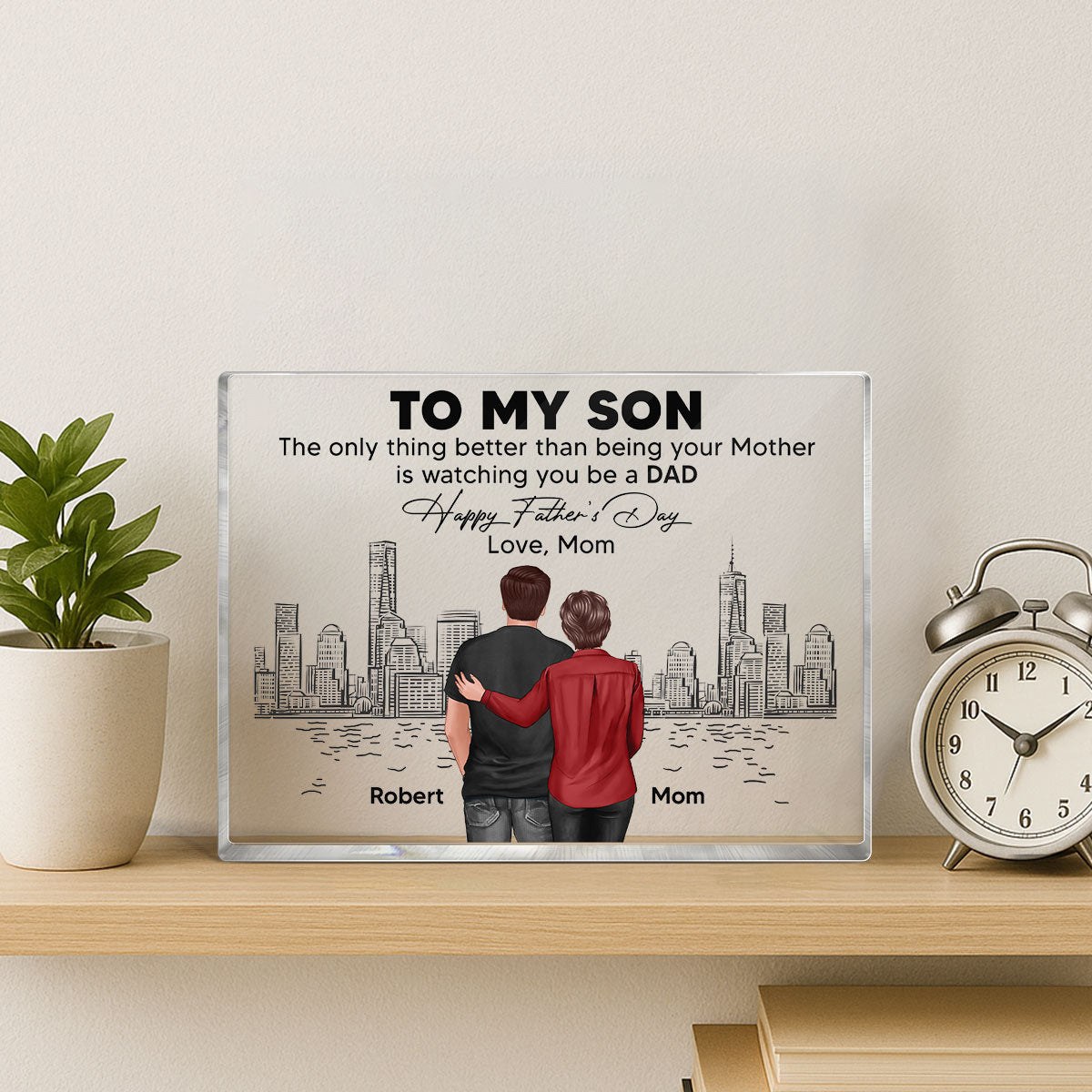 To My Son From Mom Happy  Skyline Personalized Rectangle Acrylic Block Plaque