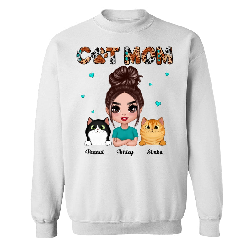 Teal And Leopard Doll Cat Mom Personalized Shirt