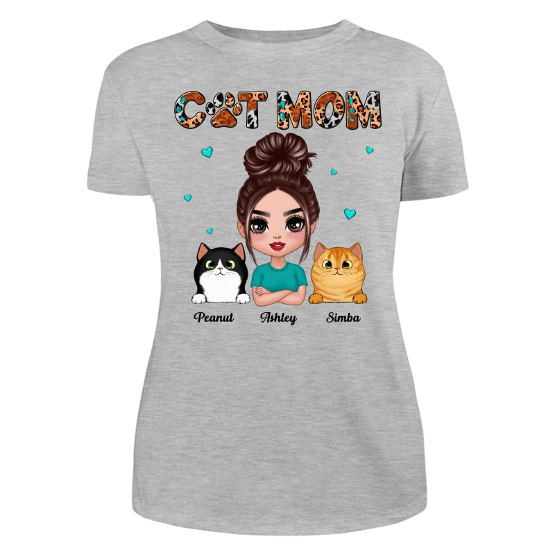 Teal And Leopard Doll Cat Mom Personalized Shirt