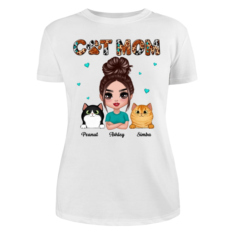 Teal And Leopard Doll Cat Mom Personalized Shirt