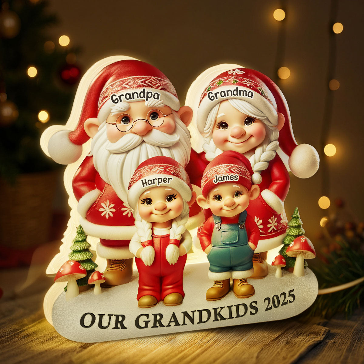 3D Effect Christmas Gnome Grandma Grandpa And Grandkids - Personalized Light Box - Heartwarming Christmas Gift For Grandma