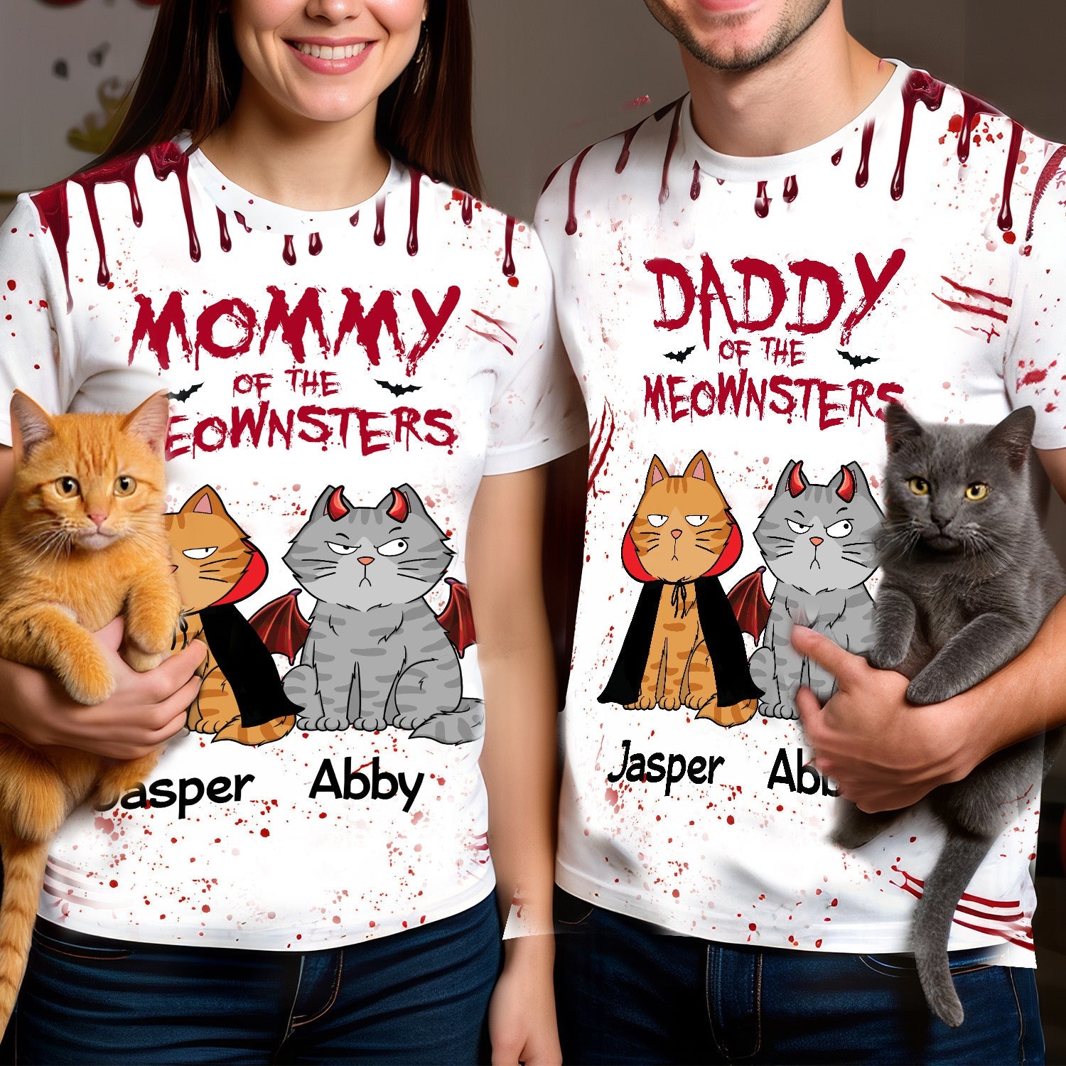 Halloween Mommy Daddy Of The Monsters Cats - Personalized 3D Shirt