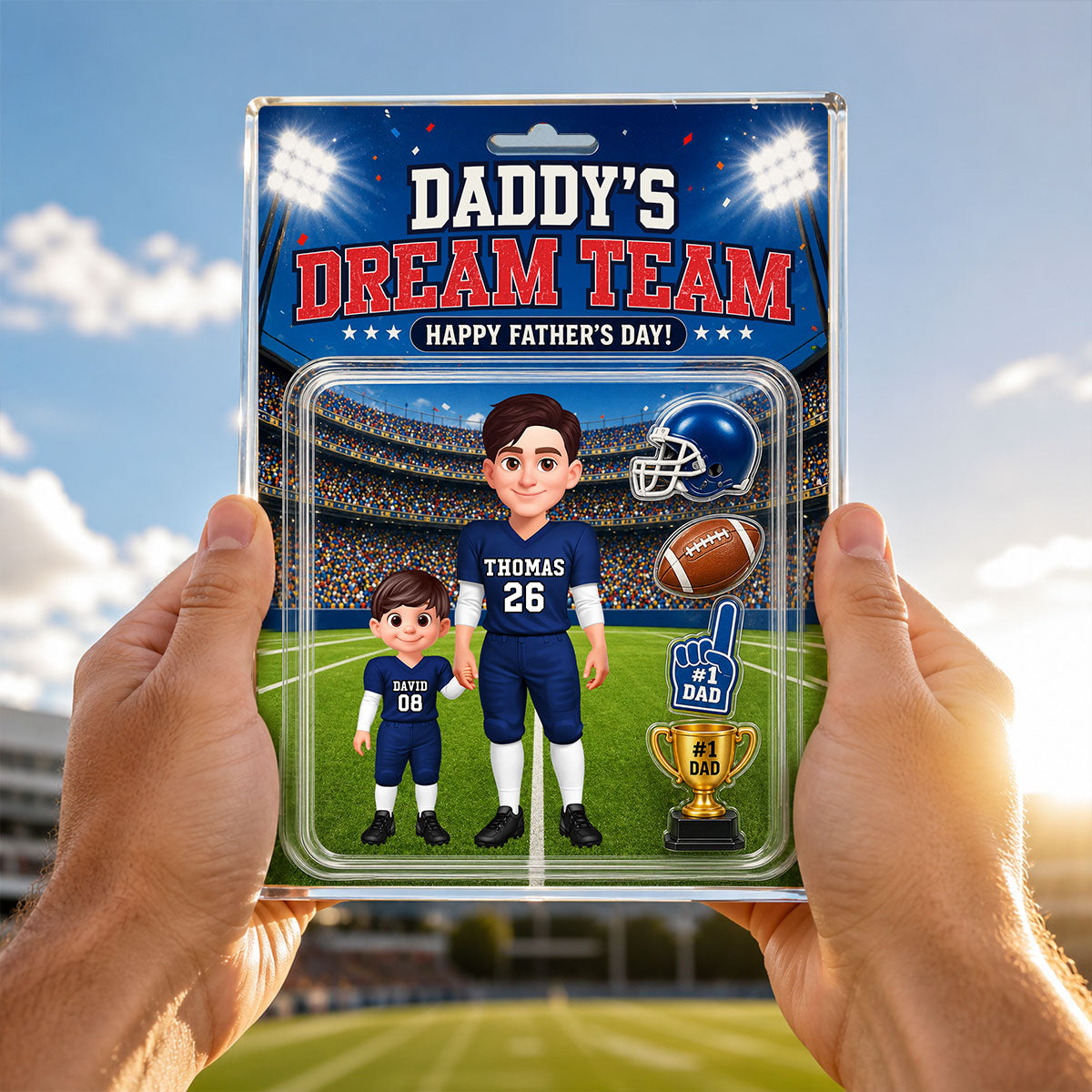 American Football Dad Daddy's Dream Team - Personalized Acrylic Block Plaque -  Gift For Football Dad, Husband