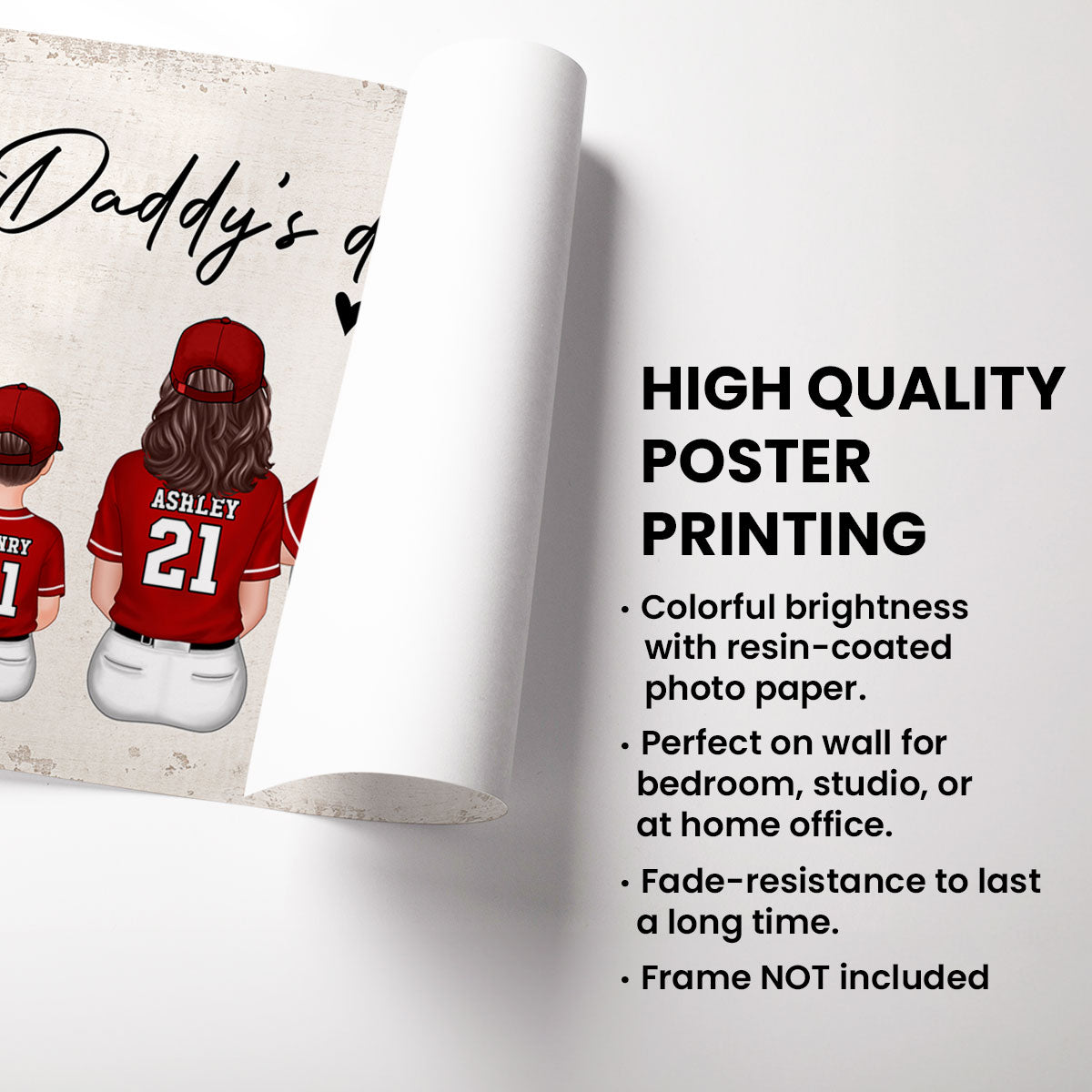 Daddy's Team Softball Family Sitting Personalized Poster, Gift For Family, Dad, Grandpa, Husband