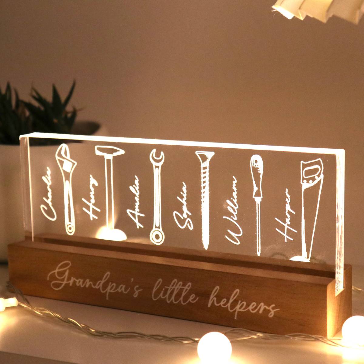 Grandpa Dad Little Helpers Personalized Acrylic Block LED Night Light