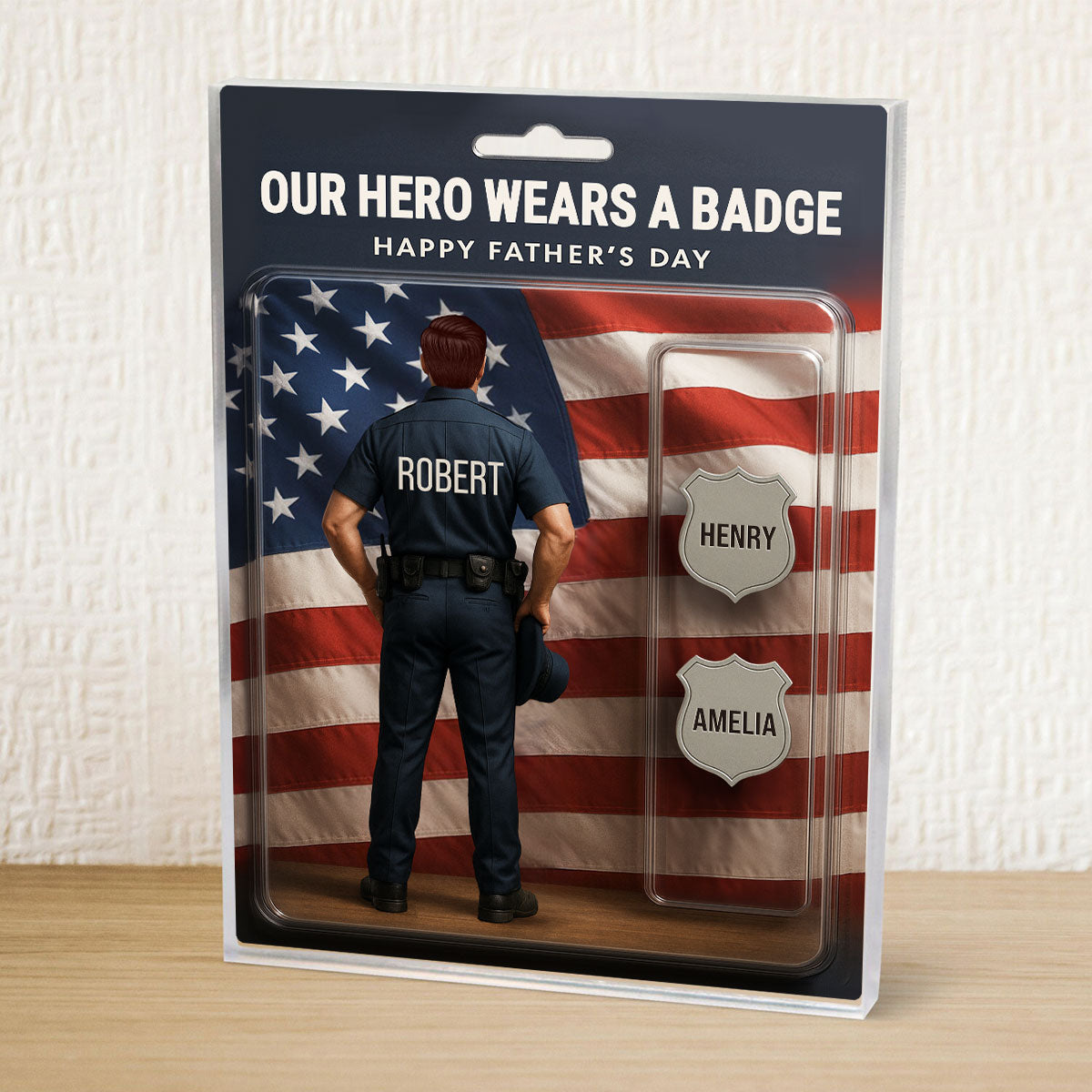 Custom Figure My Hero Wears A Badge With Kids' Names Personalized Acrylic Block Plaque, Perfect 2025  Gift For Him, For Dad