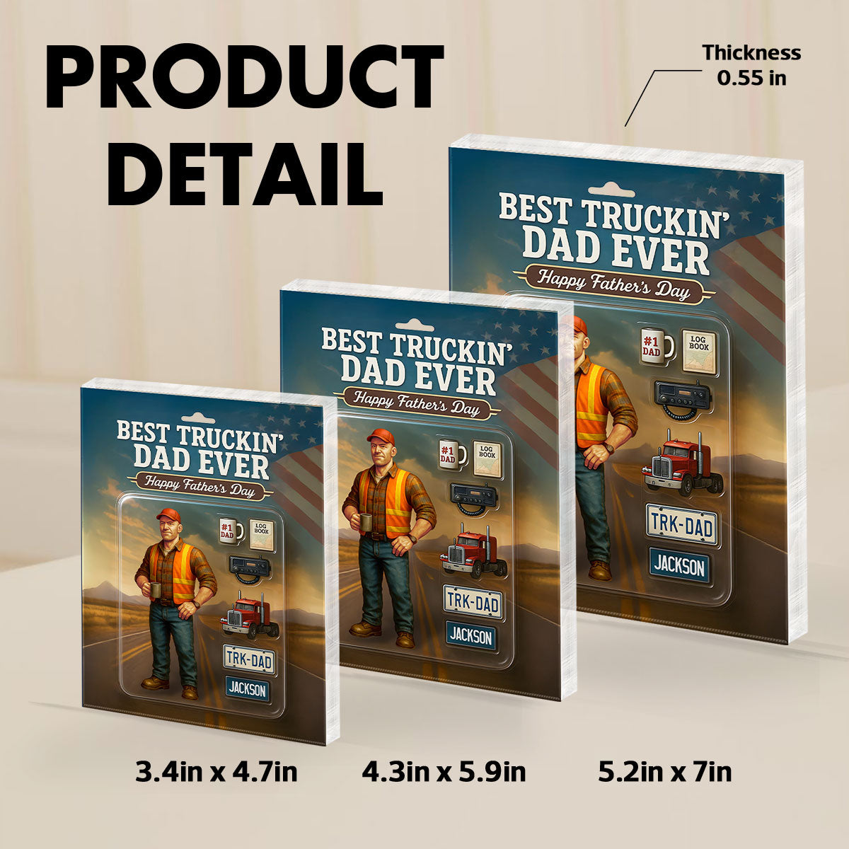 Best Truckin' Dad Ever Custom Action Figure Personalized Acrylic Block Plaque,  Gift for Trucker Dads