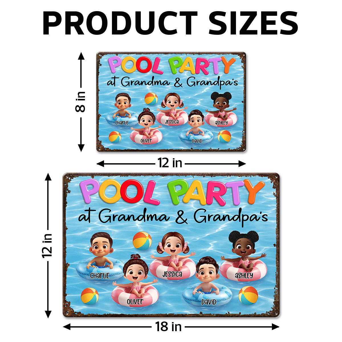 Pool Party At Grandma Grandpa Personalized Metal Sign