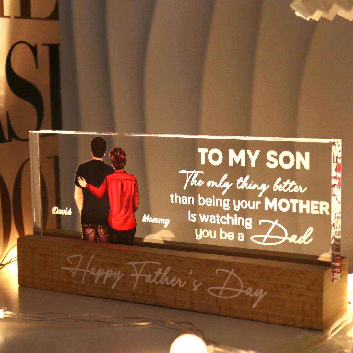 From Mom To Son - Personalized Acrylic Block Plaque LED Night Light - Gift For Son