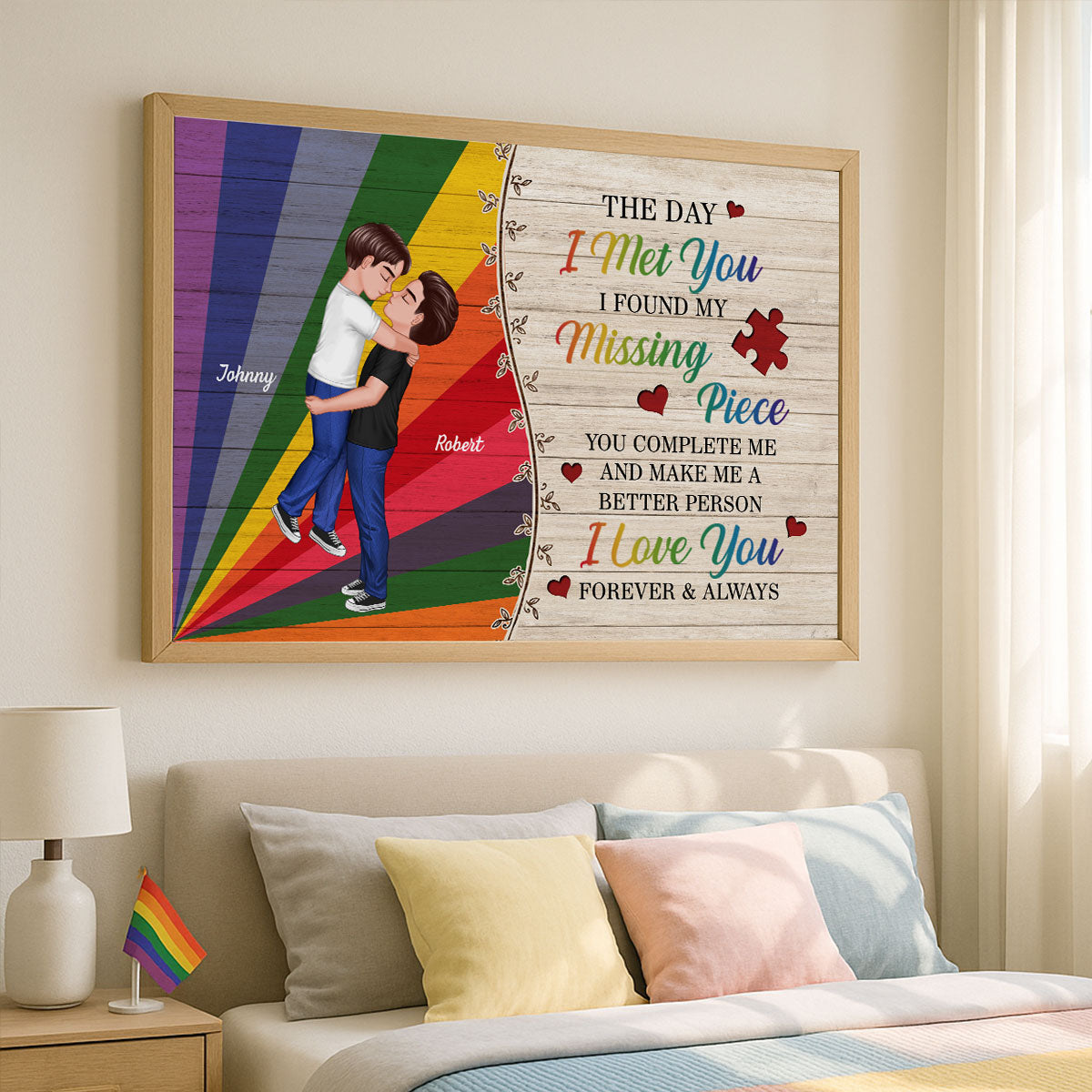 Colorful Wood Pallets The Day I Met You Gay Couple LGBT Personalized Poster, Pride Month Gift