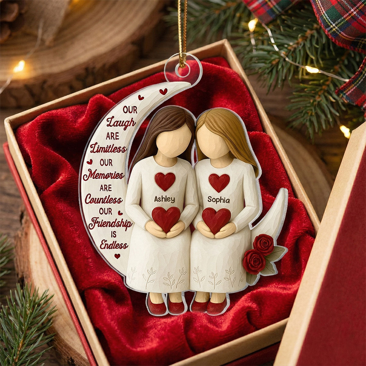 3D Effect Roses Besties On Moon - Personalized Ornament - Christmas Gift For Best Friends