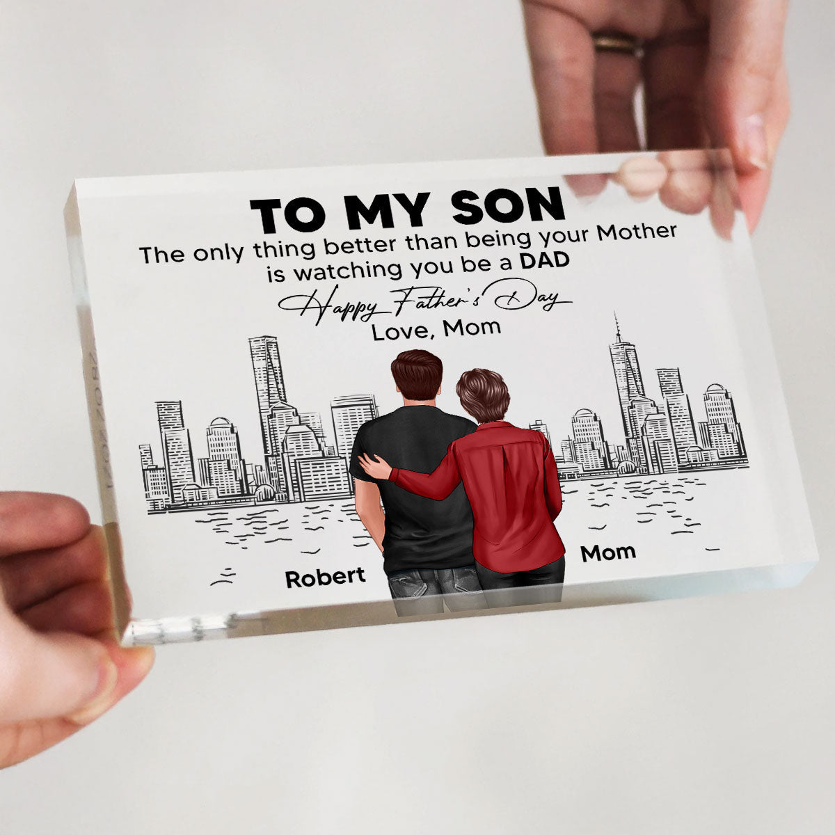 To My Son From Mom Happy  Skyline Personalized Rectangle Acrylic Block Plaque