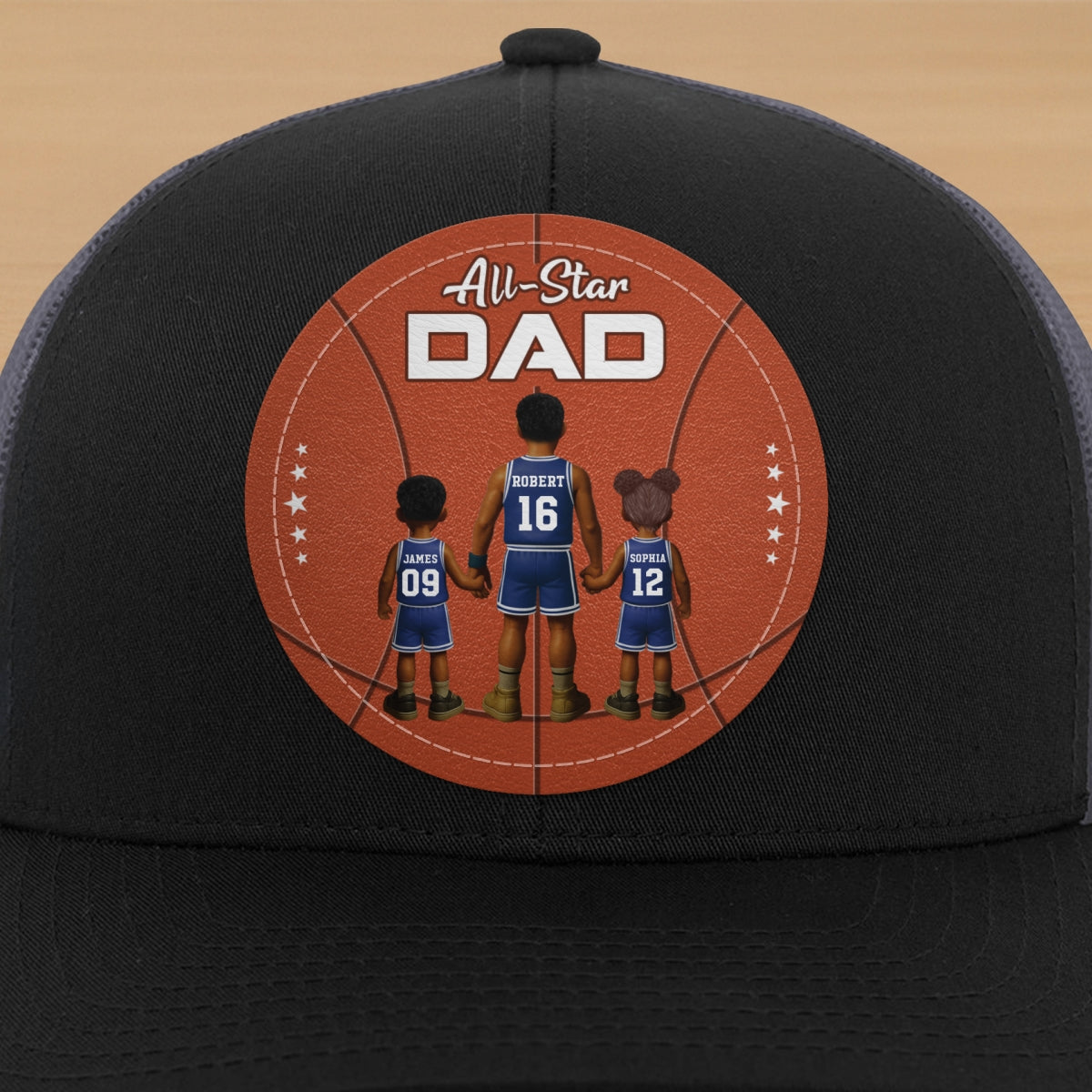 All-Star Dad Basketball Dad & Kids Personalized Leather Patch Hat