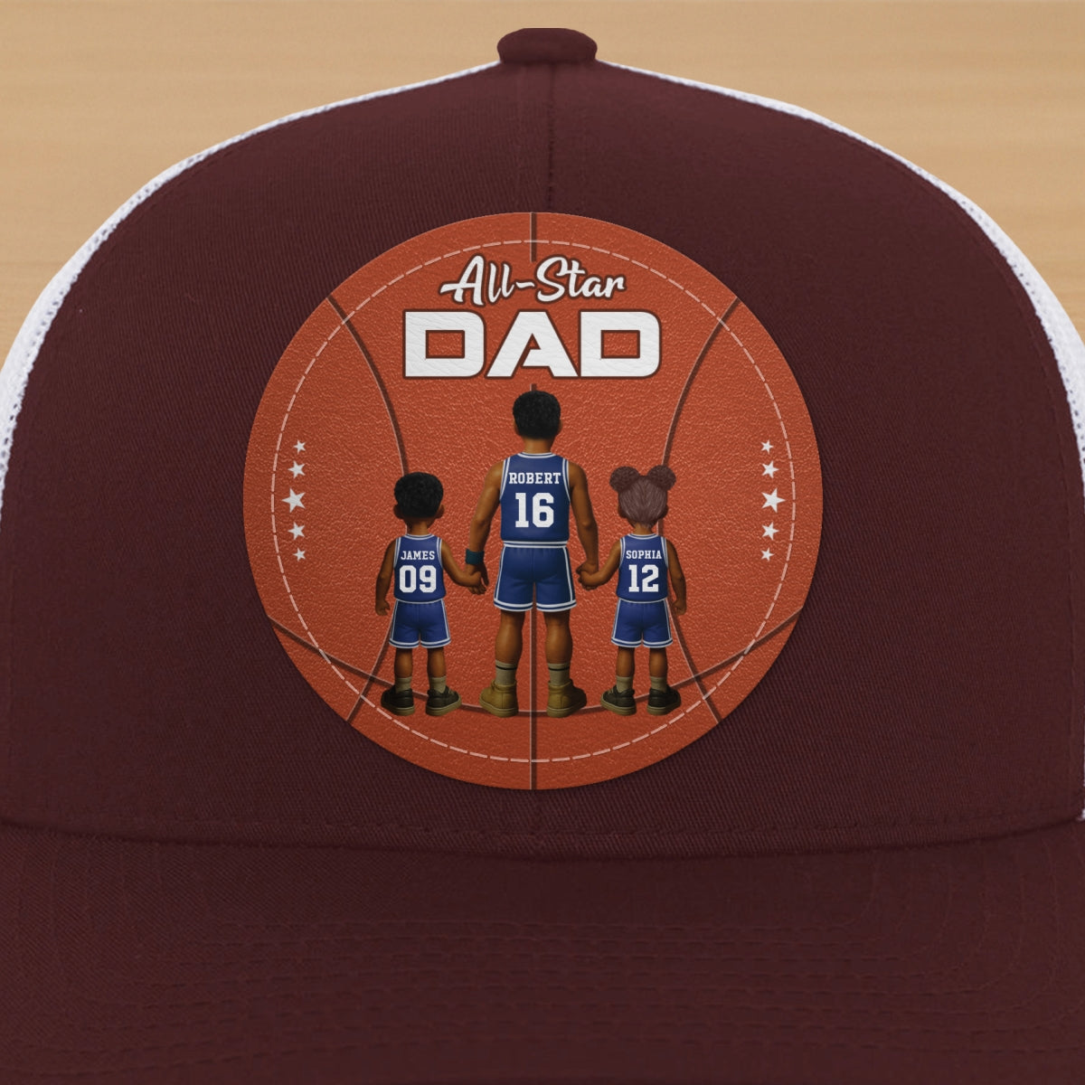 All-Star Dad Basketball Dad & Kids Personalized Leather Patch Hat