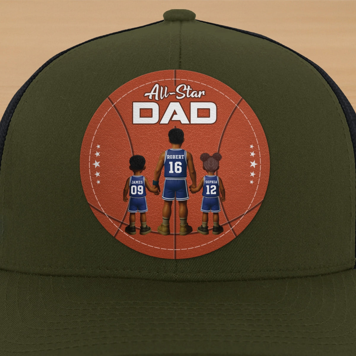All-Star Dad Basketball Dad & Kids Personalized Leather Patch Hat