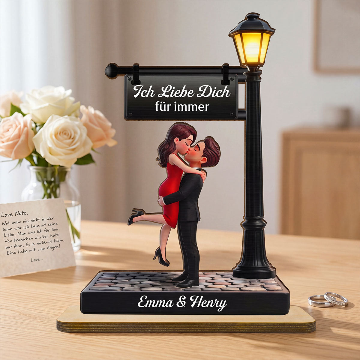 Zeitlose Liebe im Licht - Personalisierte 2-lagige Holzplakette - Herzliches Jubilumsgeschenk, Hochzeitsgeschenk fr Paare, fr ihn, fr sie