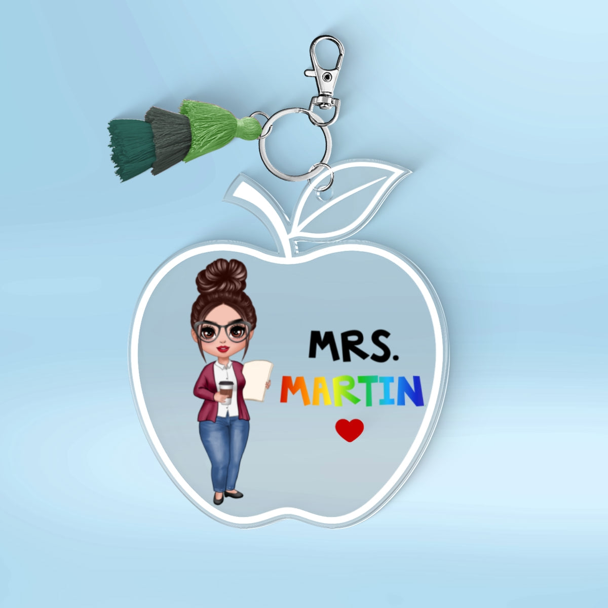 Doll Teacher Apple Shaped Personalized 2-Layer Acrylic Keychain