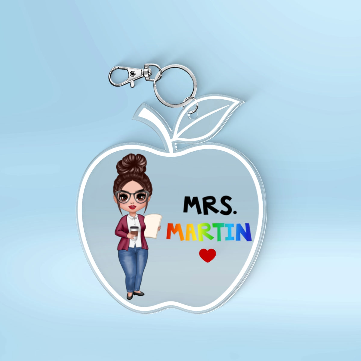 Doll Teacher Apple Shaped Personalized 2-Layer Acrylic Keychain