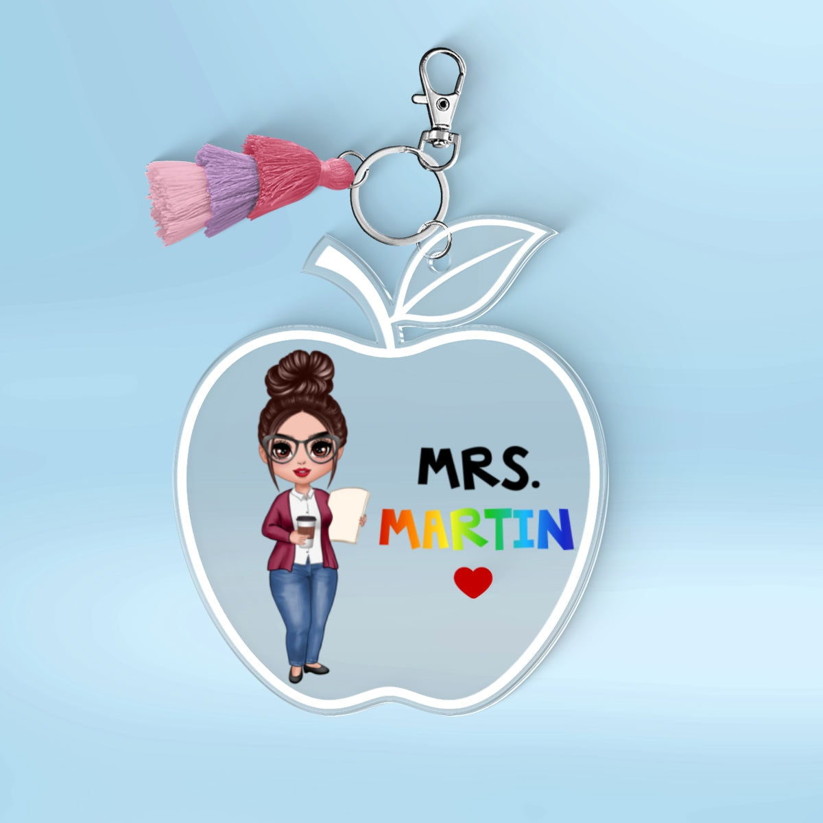 Doll Teacher Apple Shaped Personalized 2-Layer Acrylic Keychain