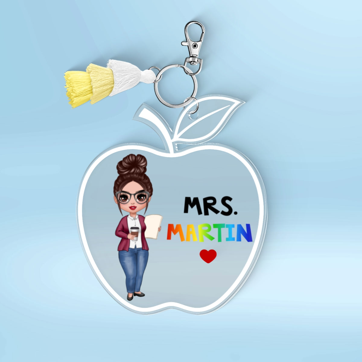 Doll Teacher Apple Shaped Personalized 2-Layer Acrylic Keychain