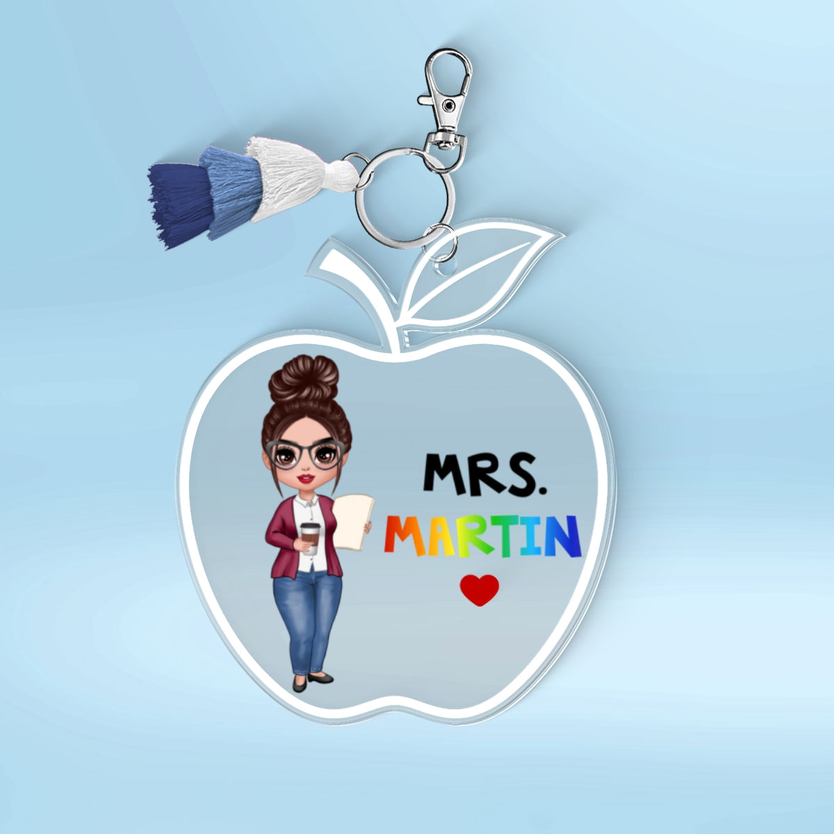 Doll Teacher Apple Shaped Personalized 2-Layer Acrylic Keychain
