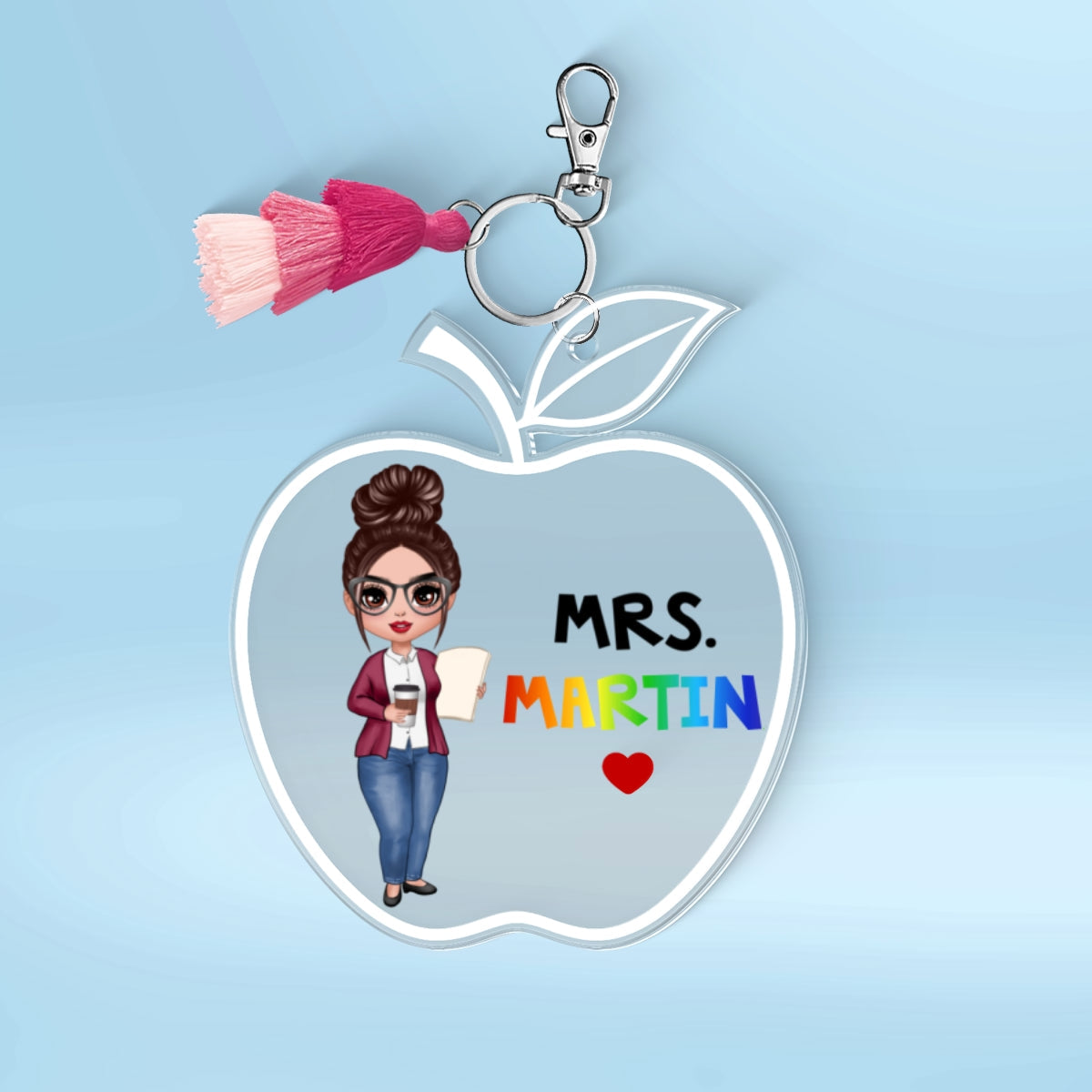 Doll Teacher Apple Shaped Personalized 2-Layer Acrylic Keychain
