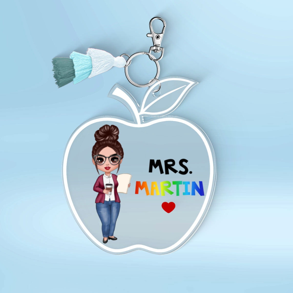 Doll Teacher Apple Shaped Personalized 2-Layer Acrylic Keychain