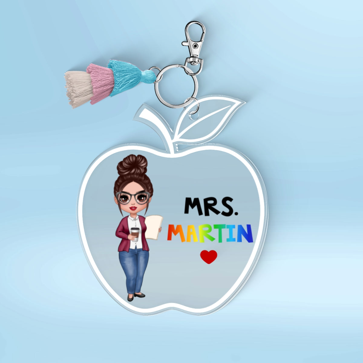 Doll Teacher Apple Shaped Personalized 2-Layer Acrylic Keychain
