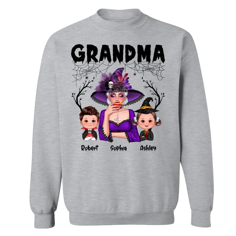 Halloween Grandma Mom Kids Spider Net And Bats Personalized Shirt