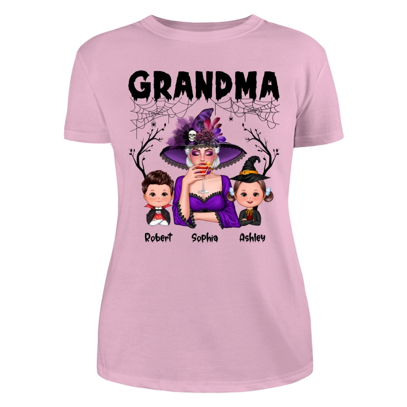 Halloween Grandma Mom Kids Spider Net And Bats Personalized Shirt