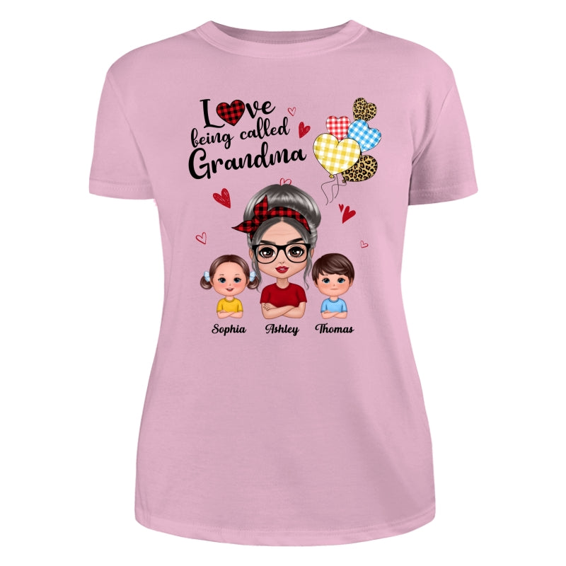 Love Being Called Grandma Doll Grandma Grandkids Colorful Checkered Hearts Personalized Shirt