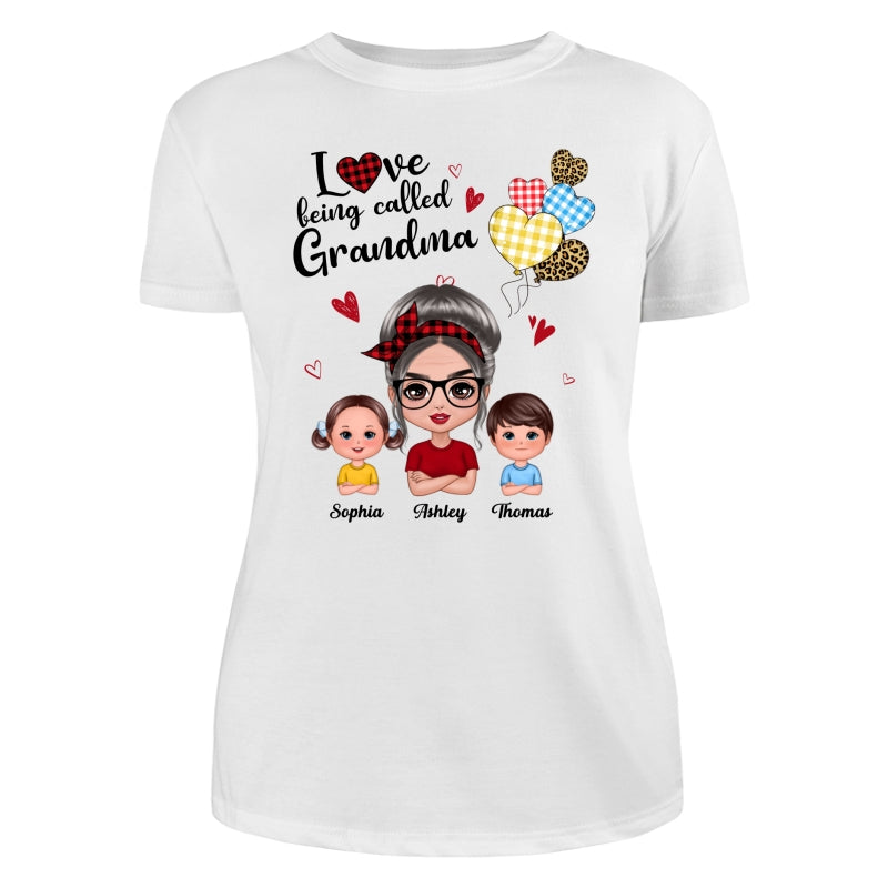 Love Being Called Grandma Doll Grandma Grandkids Colorful Checkered Hearts Personalized Shirt