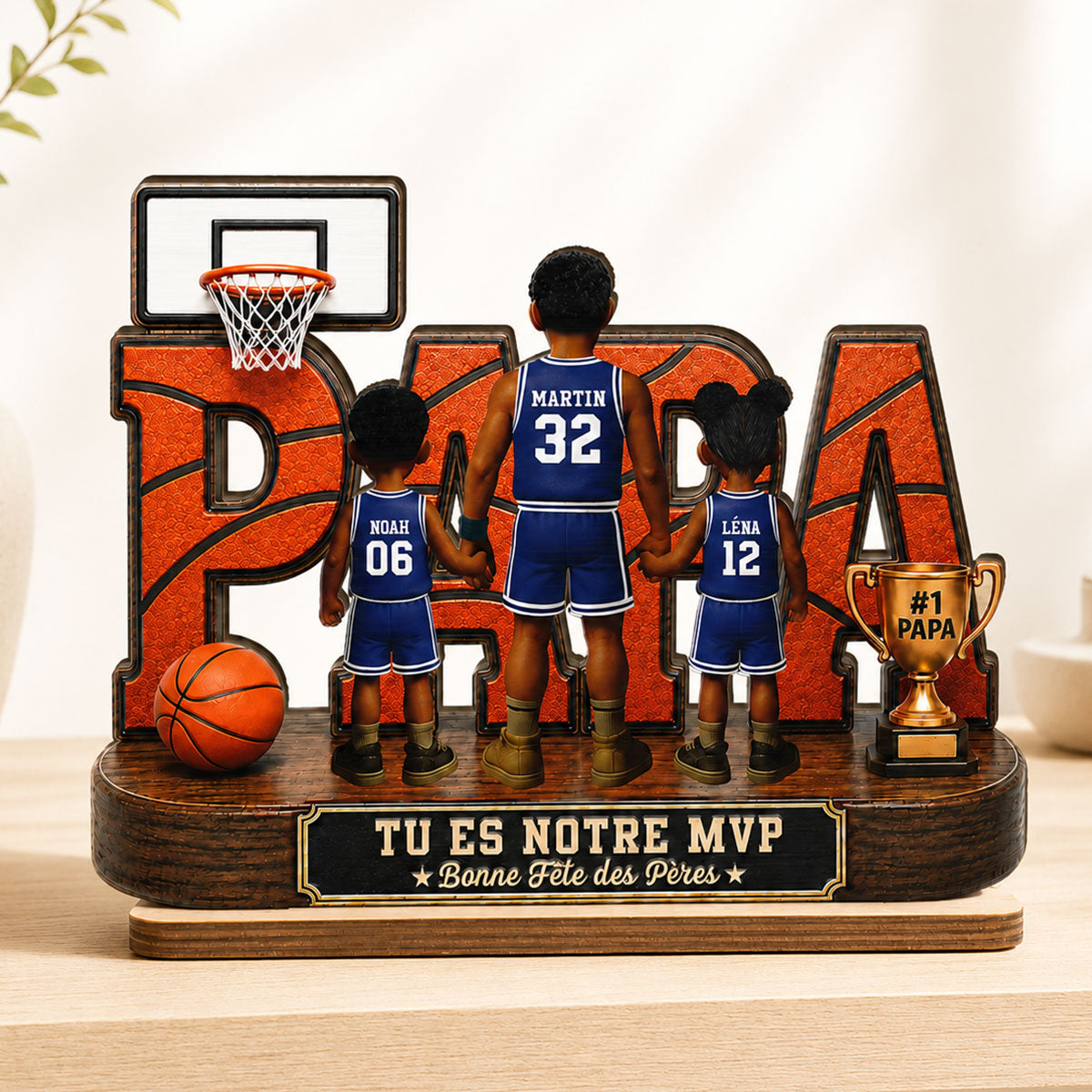 Papa basketteur lgendaire - Tu es notre MVP - Plaque personnalise en bois 2 couches - Cadeau de Fte des Pres pour papa, mari et fans de basketball
