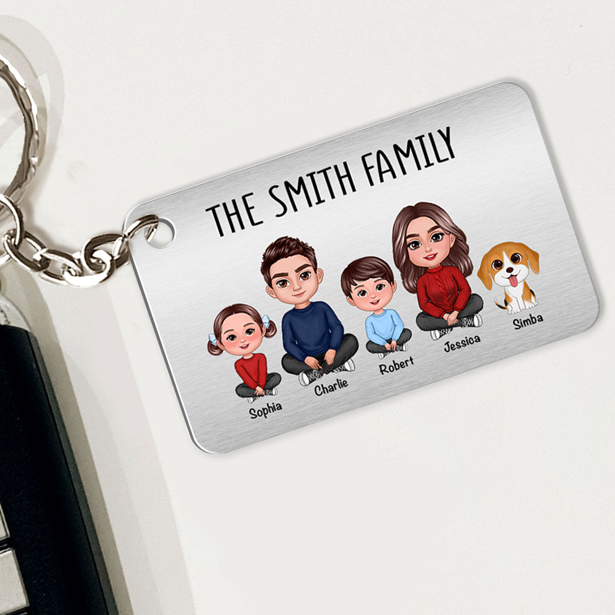Family Sitting Crossed Legs Personalized Metal Keychain