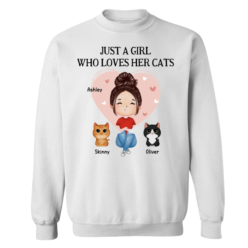 Pink Heart Watercolor Woman Sitting With Watercolor Cute Cats Personalized Shirt