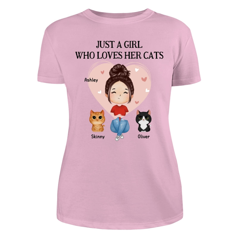Pink Heart Watercolor Woman Sitting With Watercolor Cute Cats Personalized Shirt