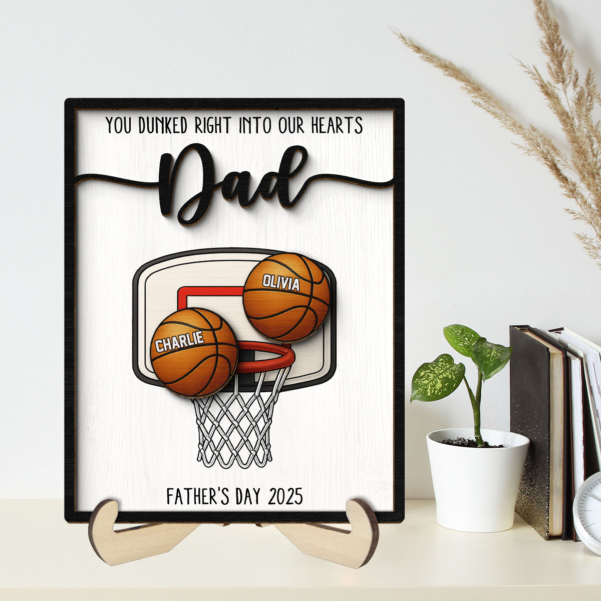 You Dunked Right into Our Hearts Dad Personalized 2-Layered Wooden Plaque,  Gift for Basketball Dad, Gift for Husband