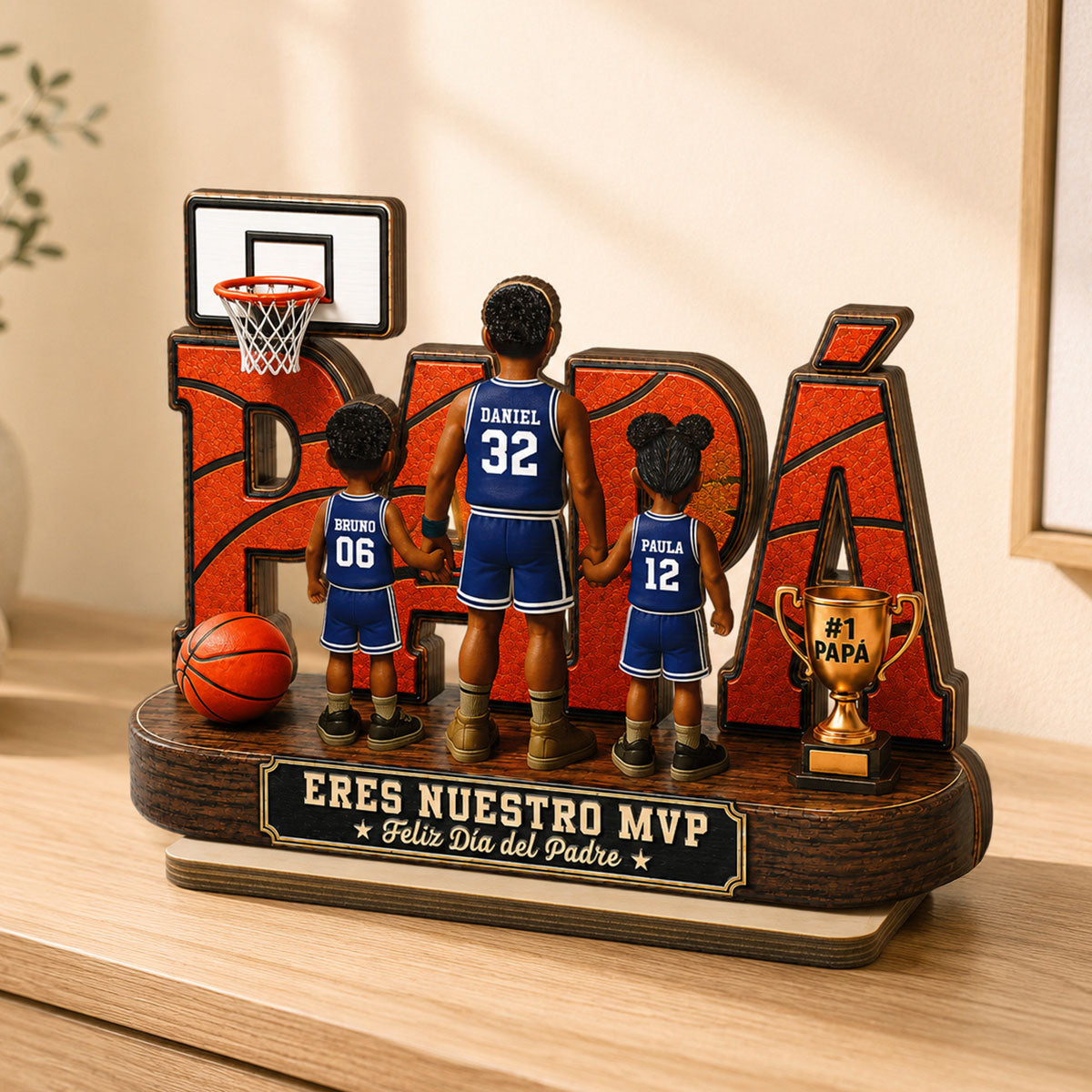 Leyenda Pap Basquetbolista, T Eres Nuestro MVP - Placa de Madera Personalizada de 2 Capas - Regalo del Da del Padre para Pap