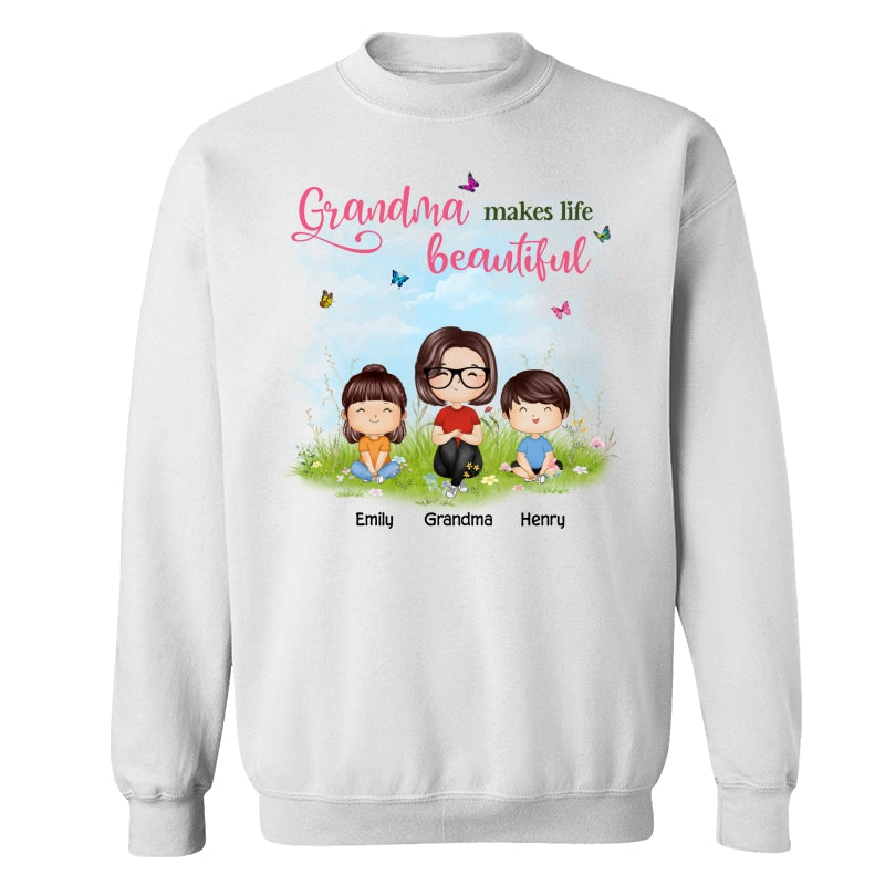 Mom Grandma Makes Life Beautiful Wildflower Doll Family Watercolor Mother‘s Day Gift Personalized Shirt